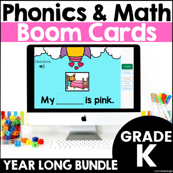 Preview of Math and Phonics Boom Cards for Kindergarten Fall Winter and Spring Boom Cards