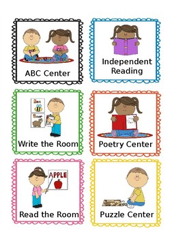 Preview of Daily 5 Literacy Center Labels Kid Themed:  Editable