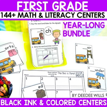 Preview of 144+ First Grade Math and Literacy Centers | Seasonal Independent Centers