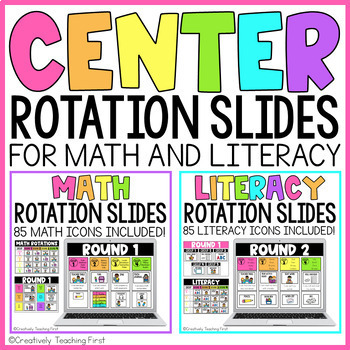 Preview of Math and Literacy Center Rotation Slides EDITABLE