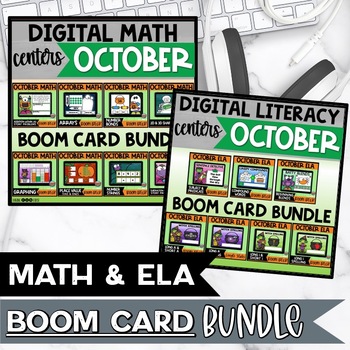 Preview of Math and Literacy Centers Fall Boom Cards Bundle October