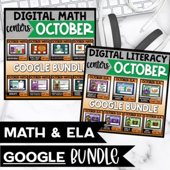 Preview of Math and Literacy Centers Fall Google Slides Bundle October
