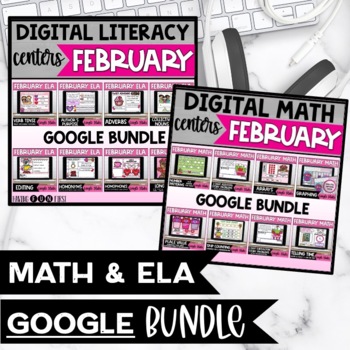 Preview of Math and Literacy Centers & Games Google Slides Bundle February