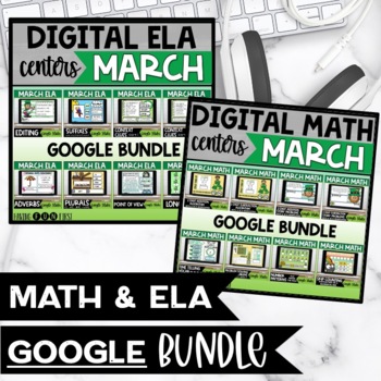 Preview of Math and Literacy Centers & Games Spring Google Slides Bundle March