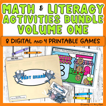 Preview of Math and Literacy Centers Preschool Printable and Digital Bundle Vol 1