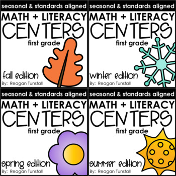 Preview of Math and Literacy Centers Seasonal Bundle First Grade