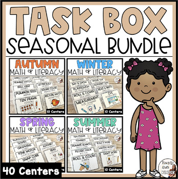 Preview of #sunnydeals24 Math and Literacy Centers Seasonal Bundle | Task Box Morning Tub