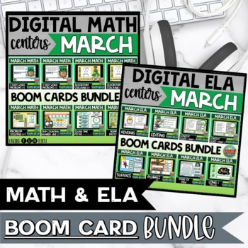 Preview of Math and Literacy Centers Spring Boom Cards Bundle March