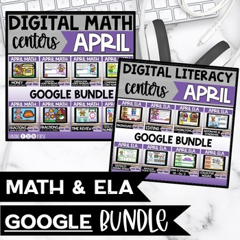 Preview of Math and Literacy Centers Spring Google Slides Bundle April