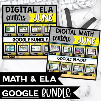 Preview of Math and Literacy Centers Spring Google Slides Bundle June