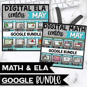 Preview of Math and Literacy Centers Spring Google Slides Bundle May