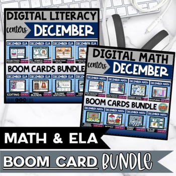 Preview of Math and Literacy Centers Winter Boom Cards Bundle December