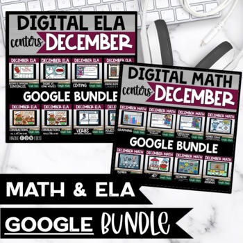 Preview of Math and Literacy Centers Winter Google Slides Bundle December