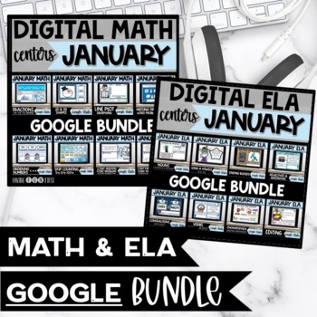 Preview of Math and Literacy Centers Winter Google Slides Bundle January