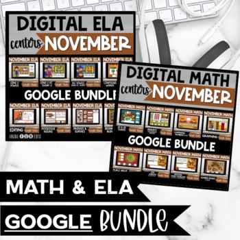 Preview of Math and Literacy Centers Winter Google Slides Bundle November