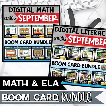 Preview of Math and Literacy ELA Centers Boom Cards Fall Bundle September