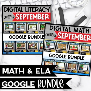 Preview of Math and Literacy ELA Centers Google Slides Fall Bundle September