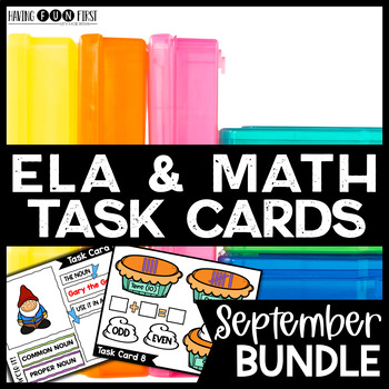 Preview of Math and Literacy ELA Task Cards Centers Fall Bundle September