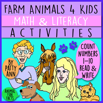 Preview of Farm Animals Math and Literacy Numbers 1-10 Read Sight Words, Write & Count