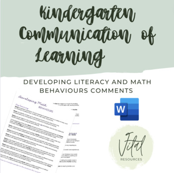 Preview of Math and Literacy Kindergarten Communication of Learning Comments