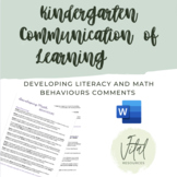 Math and Literacy Kindergarten Communication of Learning Comments