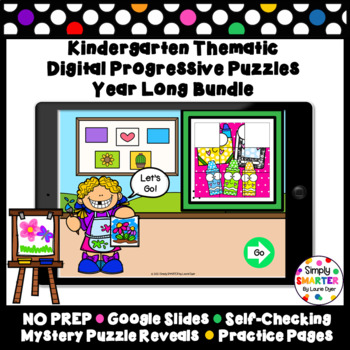 Preview of Math and Phonics Mystery Picture Reveal Progressive Puzzles Year Long Bundle