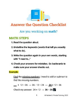 Preview of Math and Reading Homework Step by Step Checklist