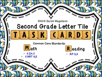 Preview of Math and Reading Task Cards: Second Grade Letter Tile Task Cards