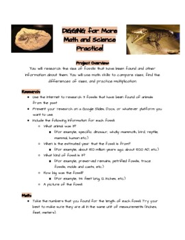 Preview of Math and Science Enrichment Project (Fossils, Operations, Measurement)