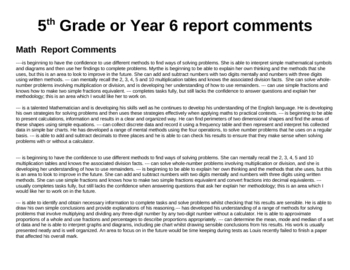 Preview of Math and Science Report comments - 5th Grade or Y6
