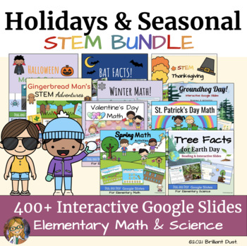 Preview of First Grade | Math & Science Google Slides Activities & Digital Centers