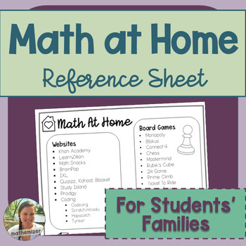 Preview of Math at Home Resource List for Students & Families