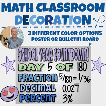 Preview of Math bulletin board or poster decoration "Math School Year Countdown"
