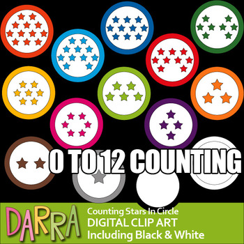 Preview of Math clip art counting pictures - Stars inside a circle (rainbow colors)