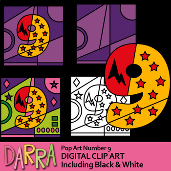 Preview of Math clipart Number 9 pop art superhero (color by code template clip art)