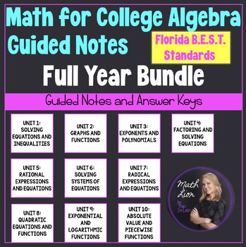 Preview of Math for College Algebra Florida BEST Standards Full Year Bundle