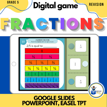 Preview of Math fractions digital game - 25 self correcting MCQs with worksheet