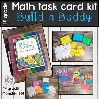 Preview of Math games 1st grade task card kit BUILD A BUDDY-monster theme