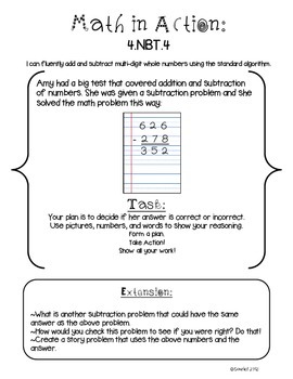 Math in Action: Common Core Math Tasks 4.NBT.1 - 4.NBT.6 by Anniepants927