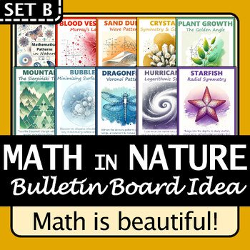 Preview of Math in Nature 10 Posters (Set B) | Math Classroom Decor + Bulletin Board Idea!