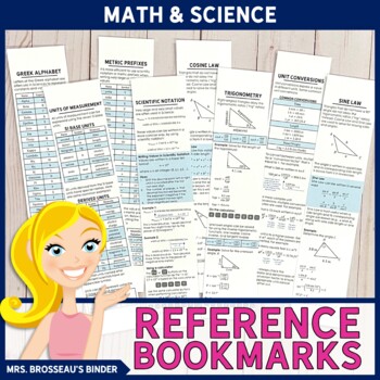 Preview of Math in Science Skills Reference Bookmarks