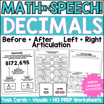 Preview of Math in Speech Therapy - Decimals, Place Value - Before & After - Math Language