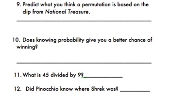 Preview of Math in the Movies Worksheet