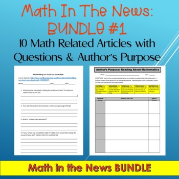 Preview of Math in the News Bundle #1:  10 Math Related Articles with Questions--Sub Plans