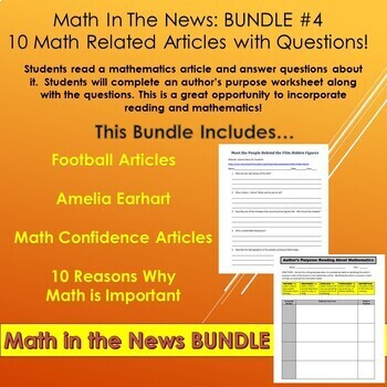 Preview of Math in the News Bundle #4:  10 Math Related Articles with Questions--Sub Plans