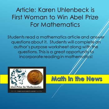 Preview of Math in the News:  Karen Uhlenbeck is First Woman to Win Abel Prize-Sub Plans