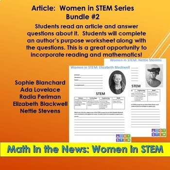 Preview of Math in the News: Women in STEM BUNDLE #2  Sub Plans/No Prep Needed
