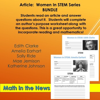 Preview of Math in the News: Women in STEM BUNDLE #1  Sub Plans/No Prep Needed