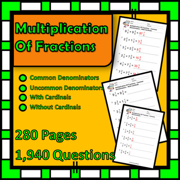 Preview of Math is FUN! - Fractions Multiplication - 280 Pages - Over 1,900 Questions