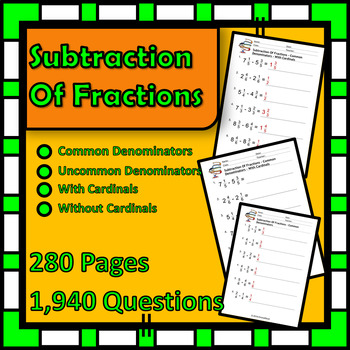Preview of Math is FUN! - Fractions Subtraction - 280 Pages - Over 1,900 Questions